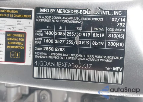 2014 Mercedes-Benz Ml 350 4Matic z USA, uszkodzony, nr VIN 4JGDA5HBXEA369737